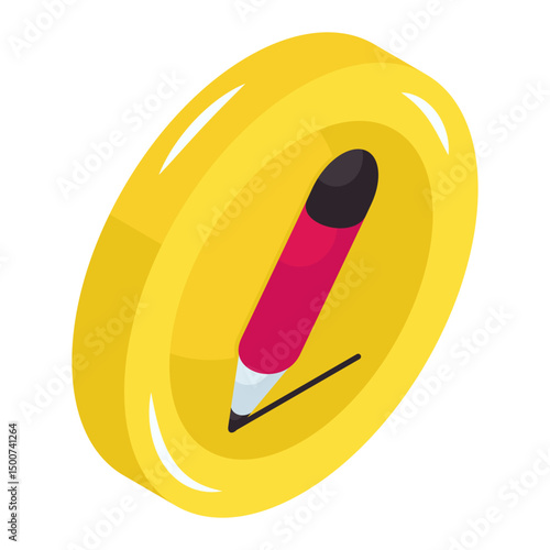 A writing tool icon, isometric design of pencil