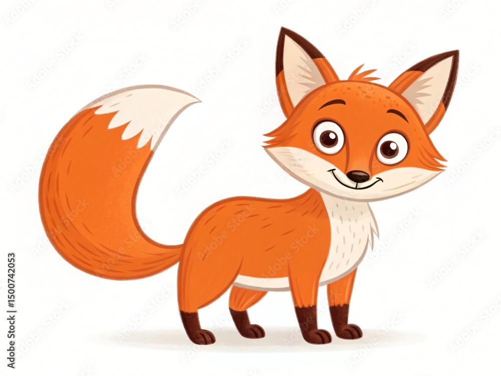 Obraz premium Adorable Cartoon Fox Illustration Happy Red Fox Character Design Perfect for Children s Books and