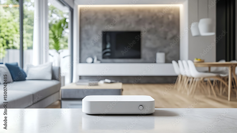 Fototapeta premium 3D render of a smart home hub connected to all appliances in a modern interior