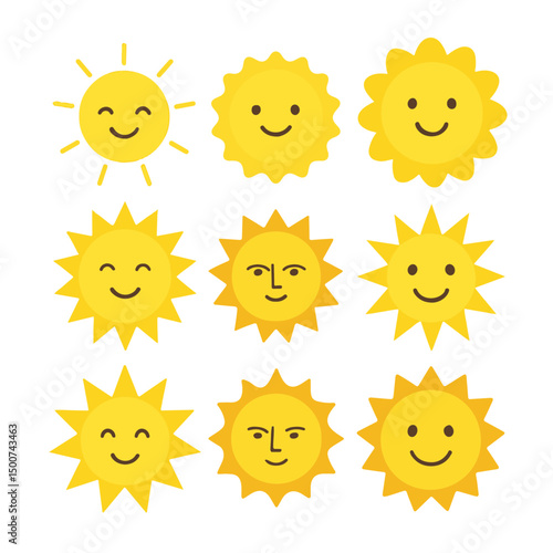 A collection of cheerful sun emojis perfect for creating fun and vibrant design projects