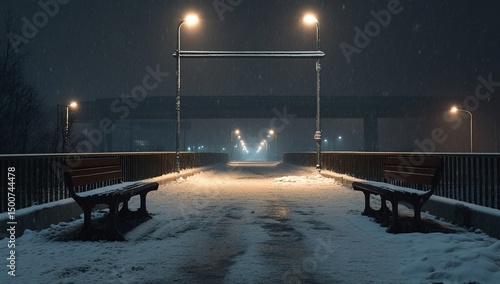 Snowy bridge night scene with winter.
