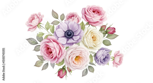 Pastel floral bouquet with roses and anemones design