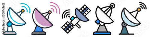 Set of Satellite Dish Vector Icons. Simple Satellite Dish Illustration bundle for Technology Designs

