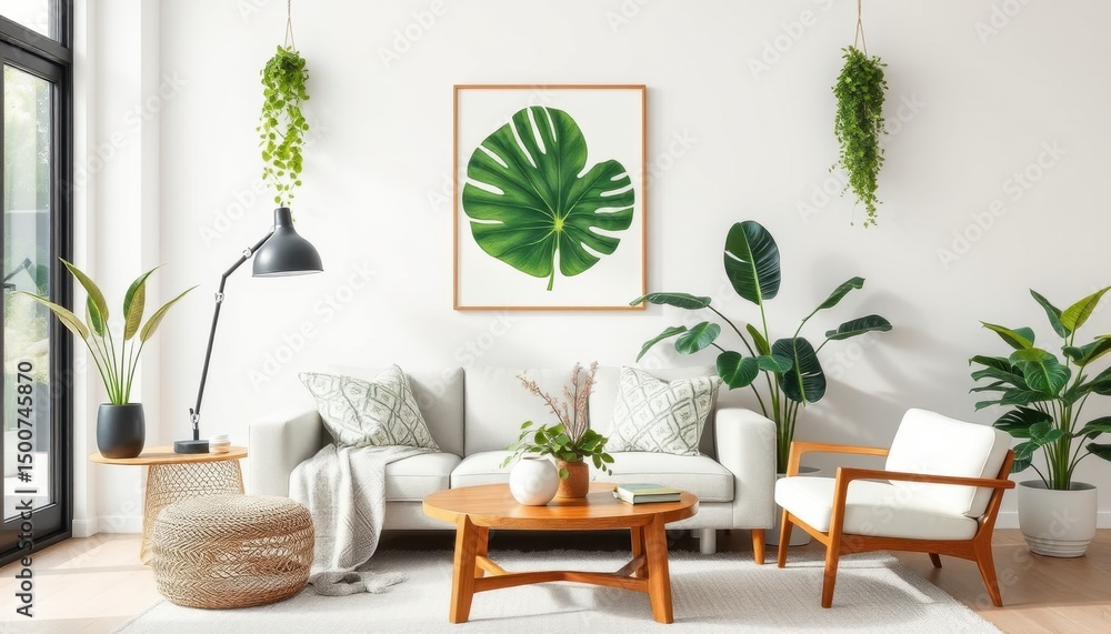 Fototapeta premium clean interior styling with green leafy decor