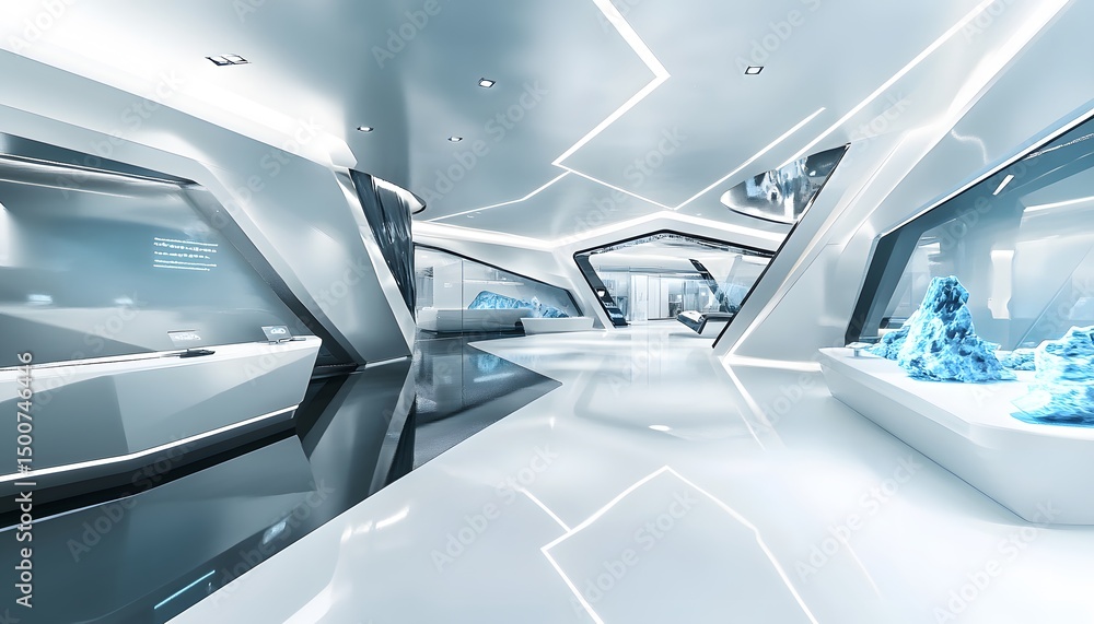 Fototapeta premium Modern, futuristic museum interior with sleek, white architecture.