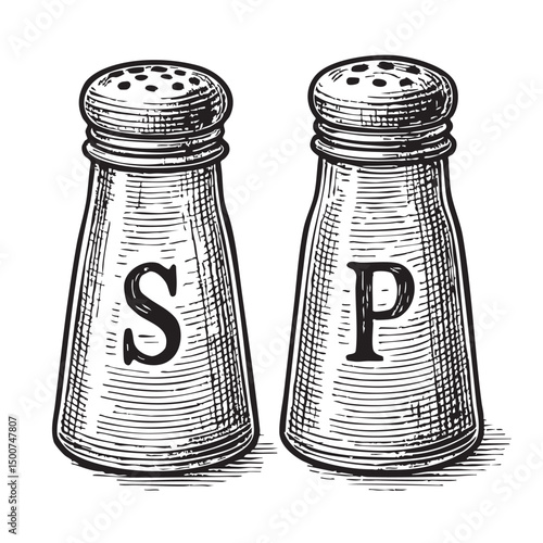 Salt and Pepper Shaker Doodle Illustration – Hand-Drawn Black and White Line Art on Transparent Background