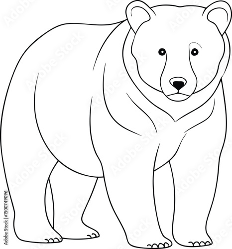 Bear is standing facing forward in black and white line art posing naturally