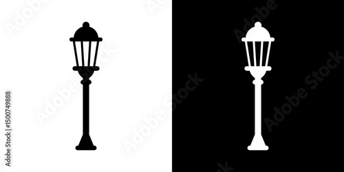 Street lamps icon. Devices for illumination of entryway, porch, walkway, path, garden, yard, park. Vector flat icon set.