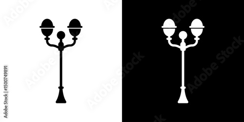 Street lamps icon. Devices for illumination of entryway, porch, walkway, path, garden, yard, park. Vector flat icon set.