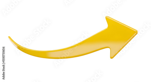 Glossy Yellow Arrow Pointing Right on Transparent Background