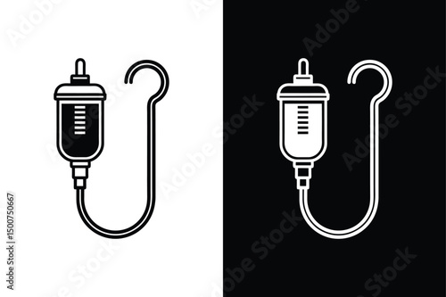 Surgical Catheter Icon. Black and White Silhouette Vector
