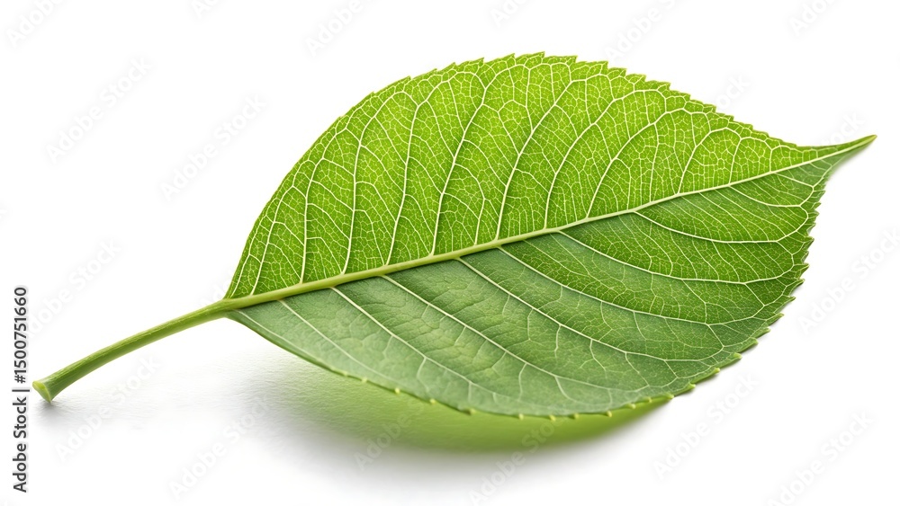 Obraz premium Fresh green leaf close-up isolated on white background