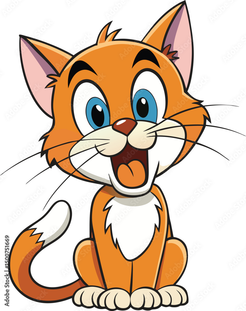 Happy and cheerful cartoon cat sitting with big eyes and a playful expression Happy and cheerful cartoon cat sitting with big eyes and a playful expression