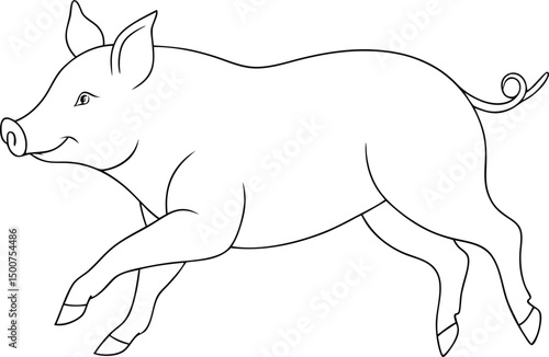 Outline shows a happy pig running with its curled tail visible in view