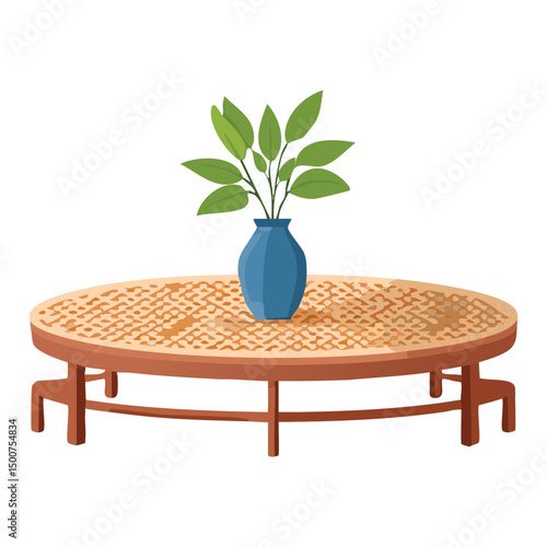 rustic woven coffee table blue vase