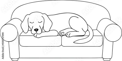 Simple canine is peacefully dozing upon a soft couch with rounded features