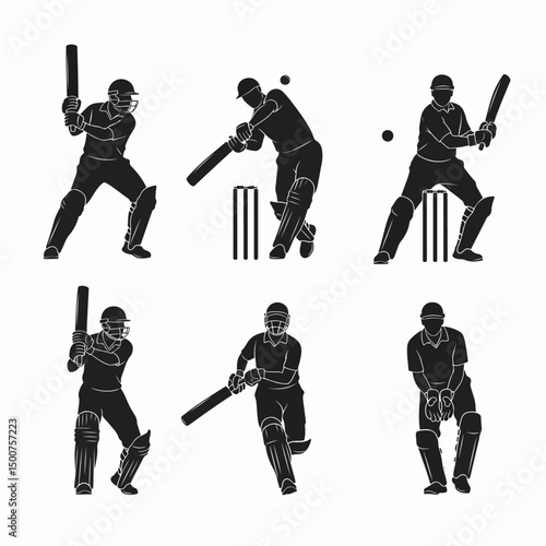 Cricket batsman stances player action silhouettes