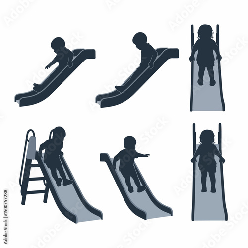 Children playing on slides silhouette playground fun