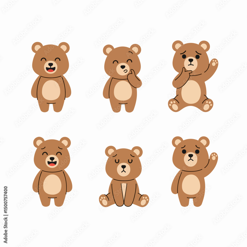 Cartoon brown teddy bear poses with different emotion Cartoon brown teddy bear poses with different emotion