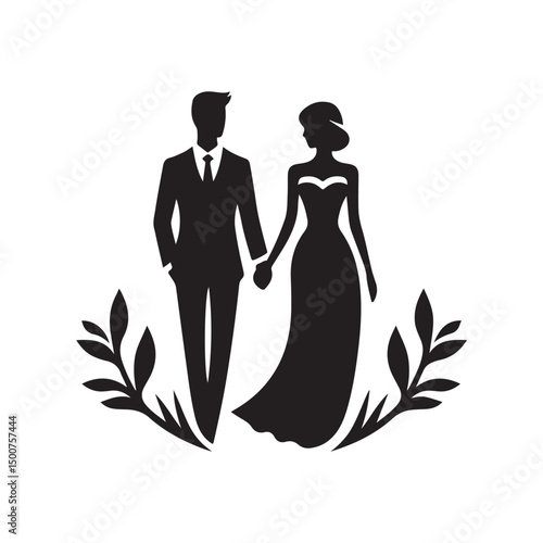 couple vector silhouette clip art logo illustration. Dating, Wedding, and Romantic Scenes. Romantic Couples Silhouette Set for Wedding Invitations & Love Themes.