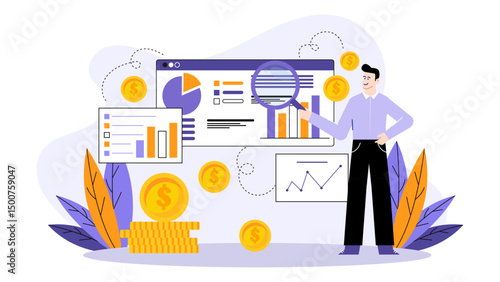 Man analyzing business charts. Market research and competitor analysis concept
