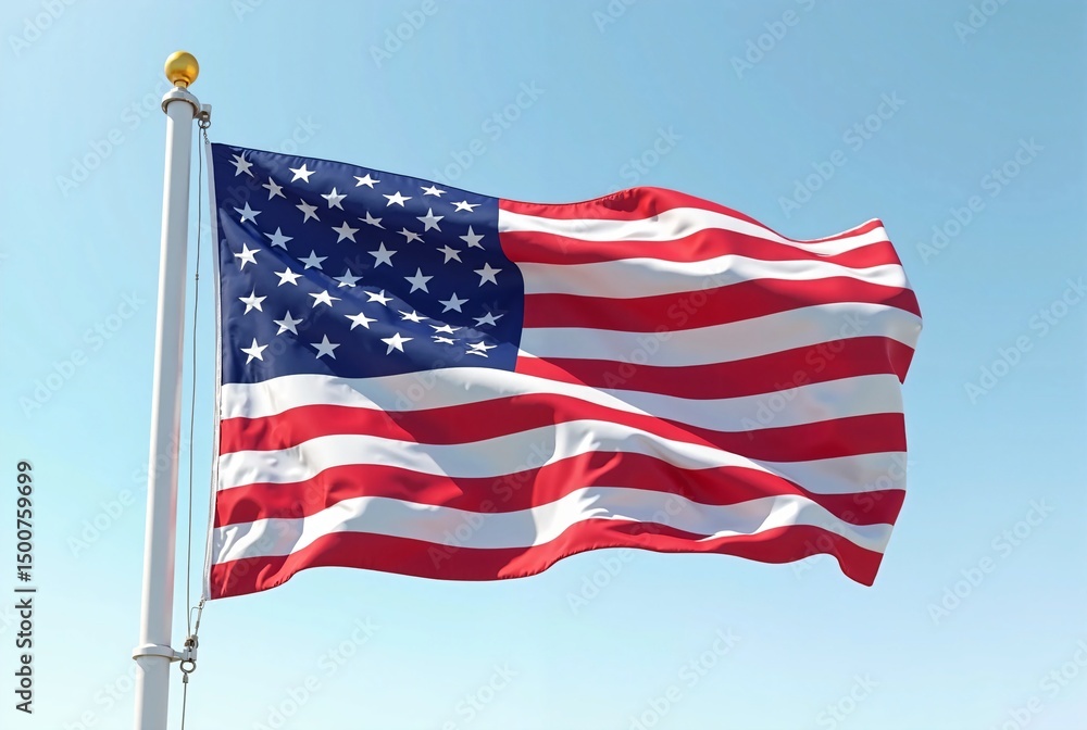 Obraz premium American Flag Waving Under Clear Blue Sky – A Symbol of Patriotism and National Pride 