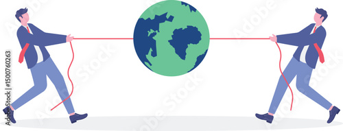 Geopolitics, compete to be world leader, power to gain advantage from world economics or international trade and commercial concept,

