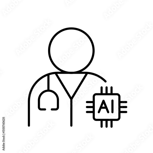 Radiologist support with AI line icon vector, editable stroke, perfect for smart diagnostics platforms, teleradiology, and decision-assist tools