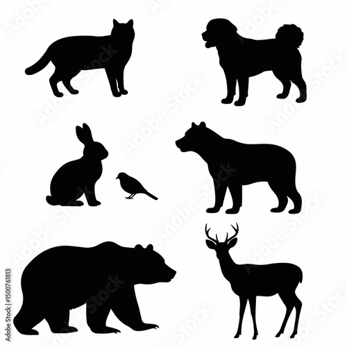 Wildlife Animals Silhouette Collection Cat Dog Deer Bird