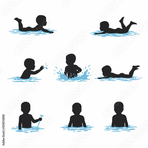 Toddler swimming pool activity silhouette concept