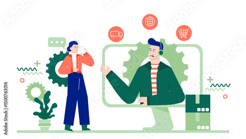 Woman on a video call with customer service rep. Ideal for website banners, social media posts, and digital communication concepts.