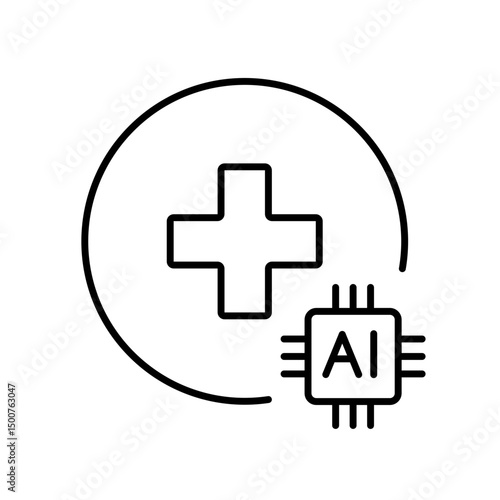 One day diagnostics with AI line icon vector, editable stroke, ideal for express health checks, rapid medical AI services, and digital clinics