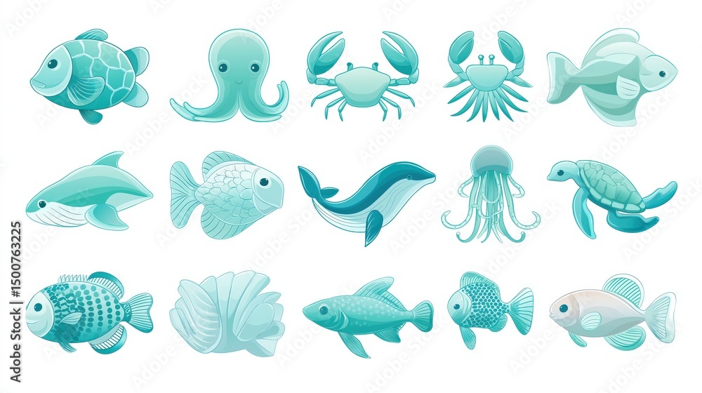 Obraz premium Collection of various sea - creatures illustrations