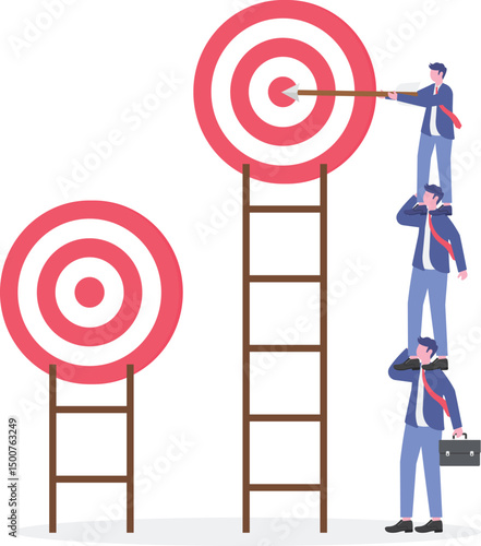 Dream big aim high, ambition and challenge to success in business, motivation to achieve big goal or target,
