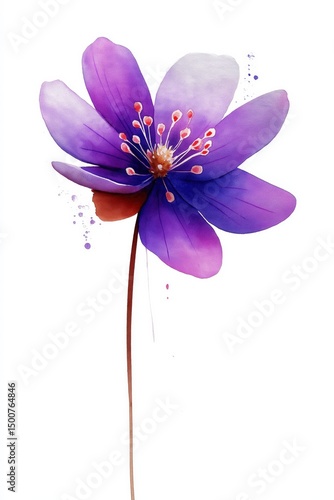 Water - colored purple flower on white background