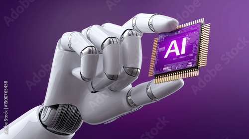 Robotic hand holding an AI - chip