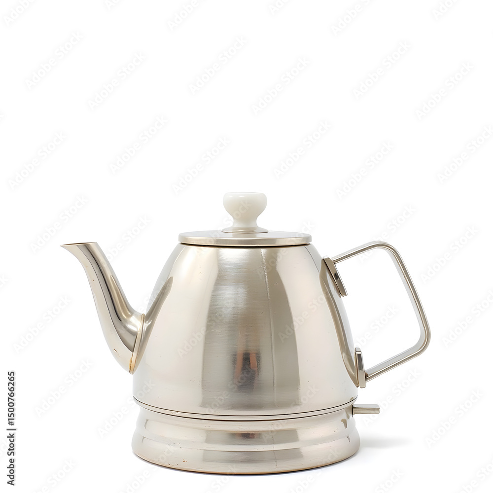 Fototapeta premium Silver kettle with steam, white background.