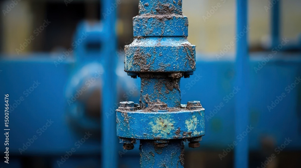 Blue pipe coupling; rusty, gritty Blue pipe coupling; rusty, gritty