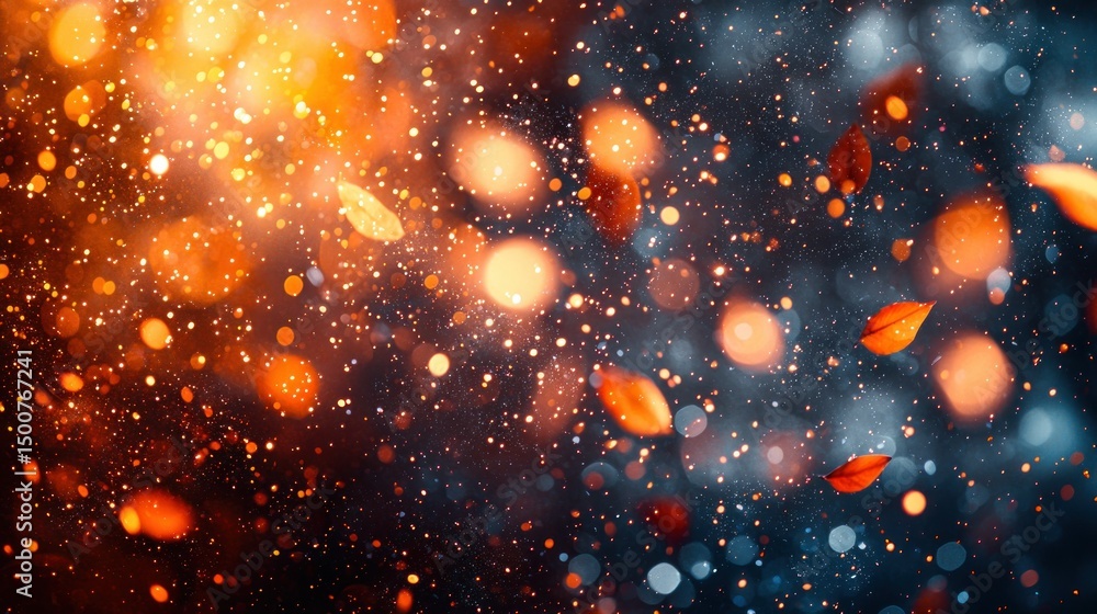Bokeh lights, floating leaves in warm & cool tones Bokeh lights, floating leaves in warm & cool tones