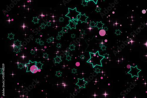 A graphic of rising hexagram shape and glitter
