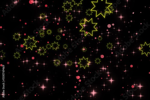A graphic of rising octagram shape and glitter
