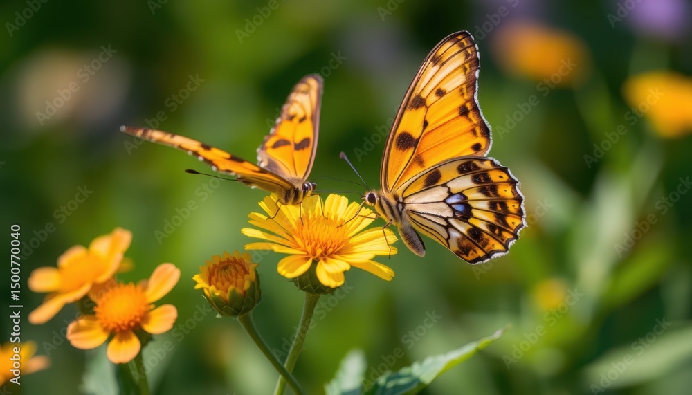 butterfly landing on blooming flower butterfly landing on blooming flower