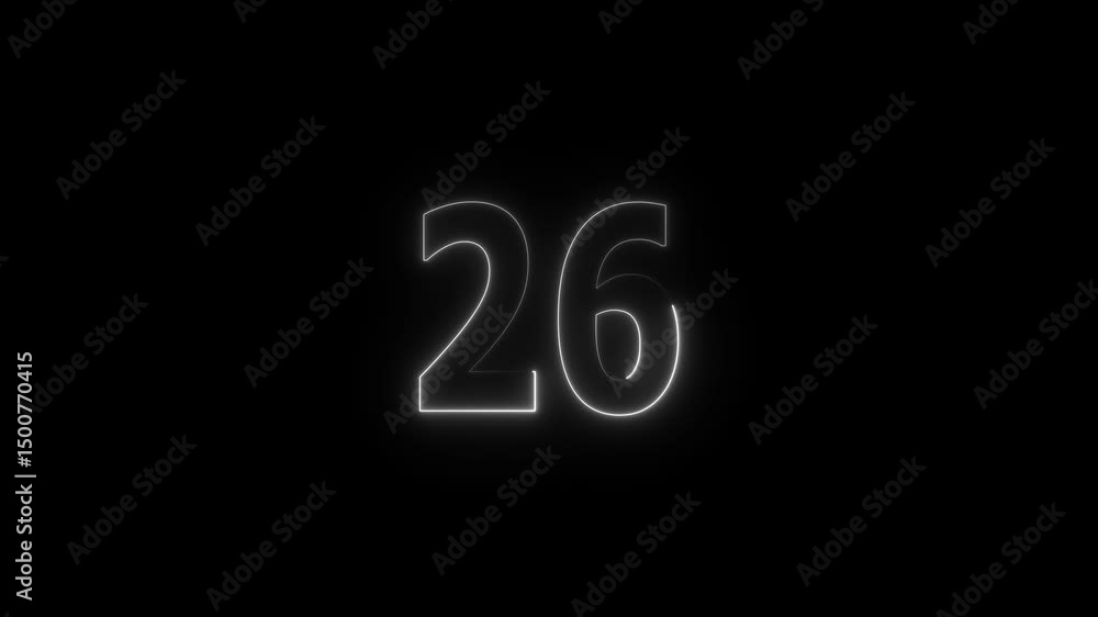 A glowing neon 26 number animation . on a black background. and creating a video stunning 4k video. A glowing neon 26 number animation . on a black background. and creating a video stunning 4k video.