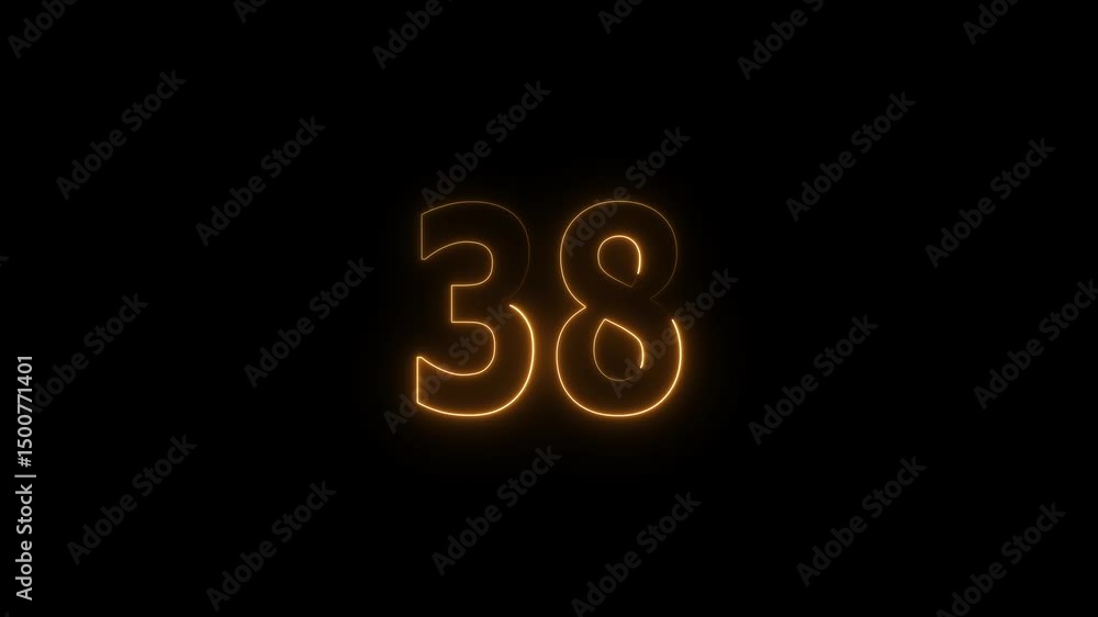 A glowing neon 38 number animation . on a black background. and creating a video stunning 4k video. A glowing neon 38 number animation . on a black background. and creating a video stunning 4k video.