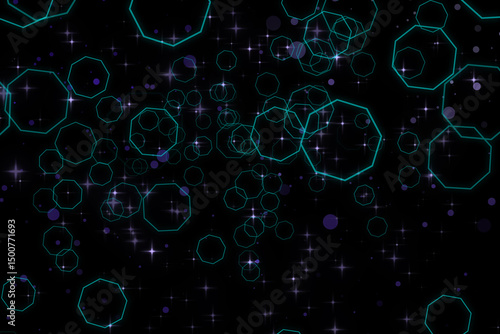 A graphic of rising octagon shape and glitter