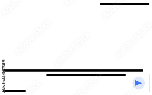 Horizontal black lines in varying lengths accompanied by a blue play button evoke simplicity and focus. Ideal for minimalism, web layout, call-to-action, focus, UI design, navigation, modernity