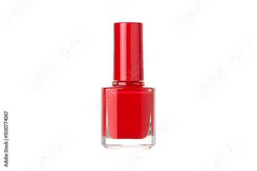 Bold Red Nail Polish in a Glass Bottle on a transparent background, Generative AI
