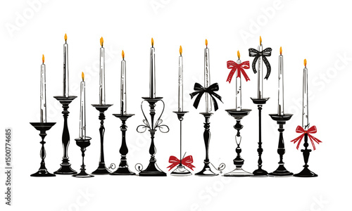 Modern vector illustration featuring a collection of elegant candle holders, easily editable and scalable.