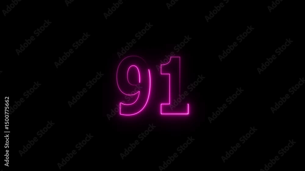A glowing neon 91 number animation . on a black background. and creating a video stunning 4k video. A glowing neon 91 number animation . on a black background. and creating a video stunning 4k video.