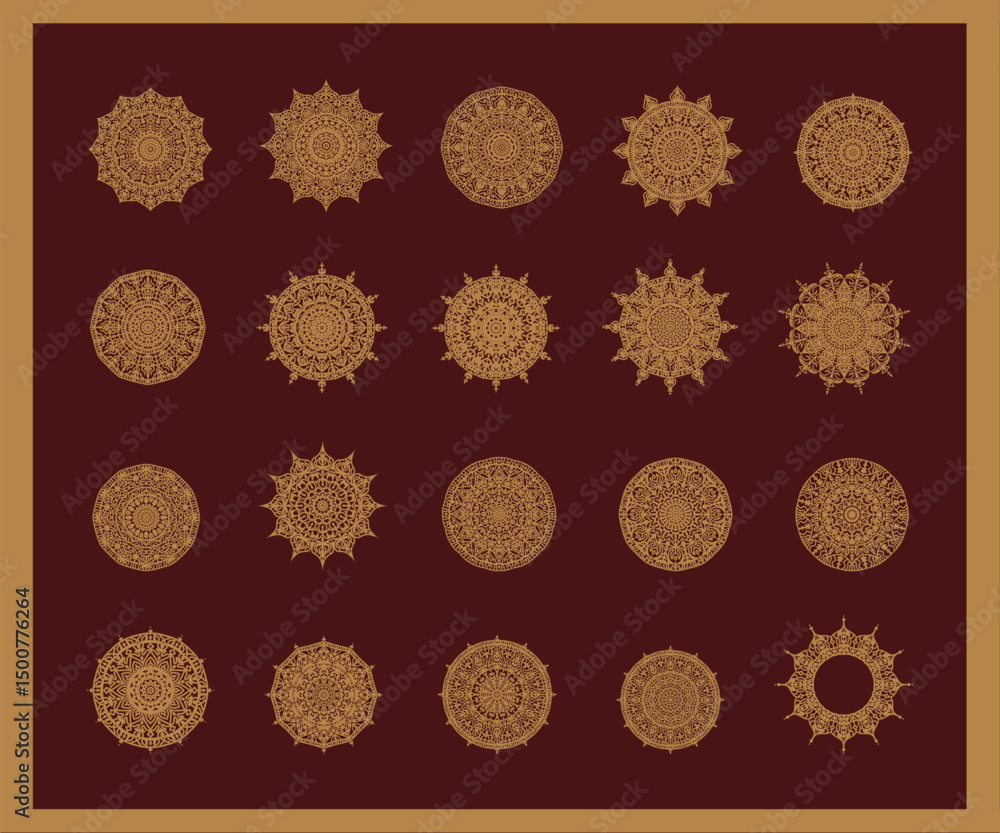 Fototapeta premium Set of mandala with floral ornament pattern, Vector mandala relaxation patterns unique design with nature style, Hand drawn pattern, Mandala template for page decoration cards, book, logos